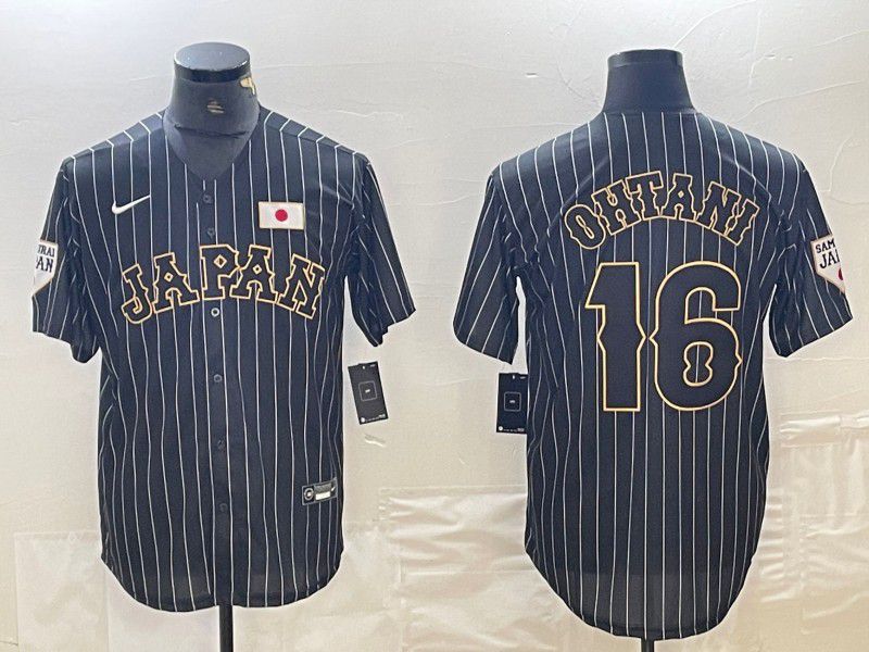 Men 2025 World Cub Japan #16 Ohtani Black Stripe Nike MLB Jersey style 12->more jerseys->MLB Jersey